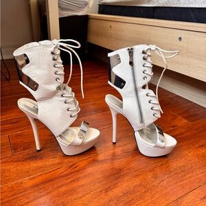 Stylish BEBE White and Silver Women's Heels